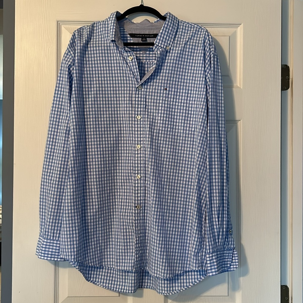 Tommy Hilfiger XL Men's Classic Fit Blue Gingham Button Shirt